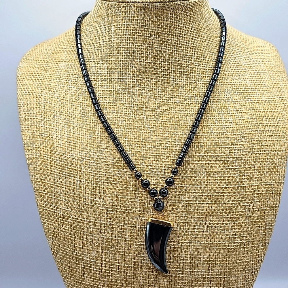 Hematite Horn Style Pendant Necklace